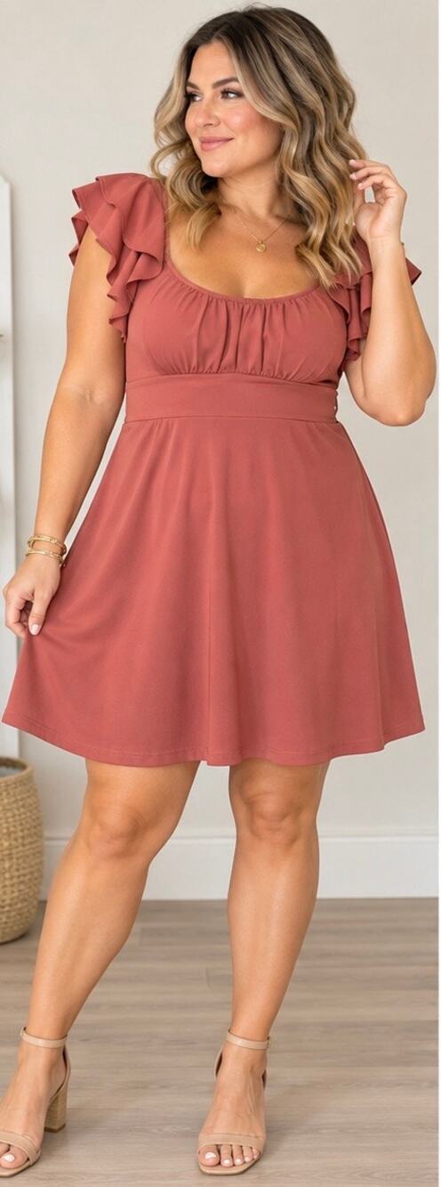 NWT $82 Arula Xquisite Rose Dust Ruffle Sleeve Dress Size X (XL)